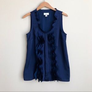 Loft Ruffles Frills Pleat Navy Blue Top Blouse
